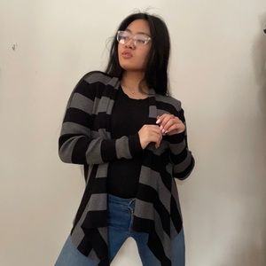 Long sleeved, black gray-stripped cardigan